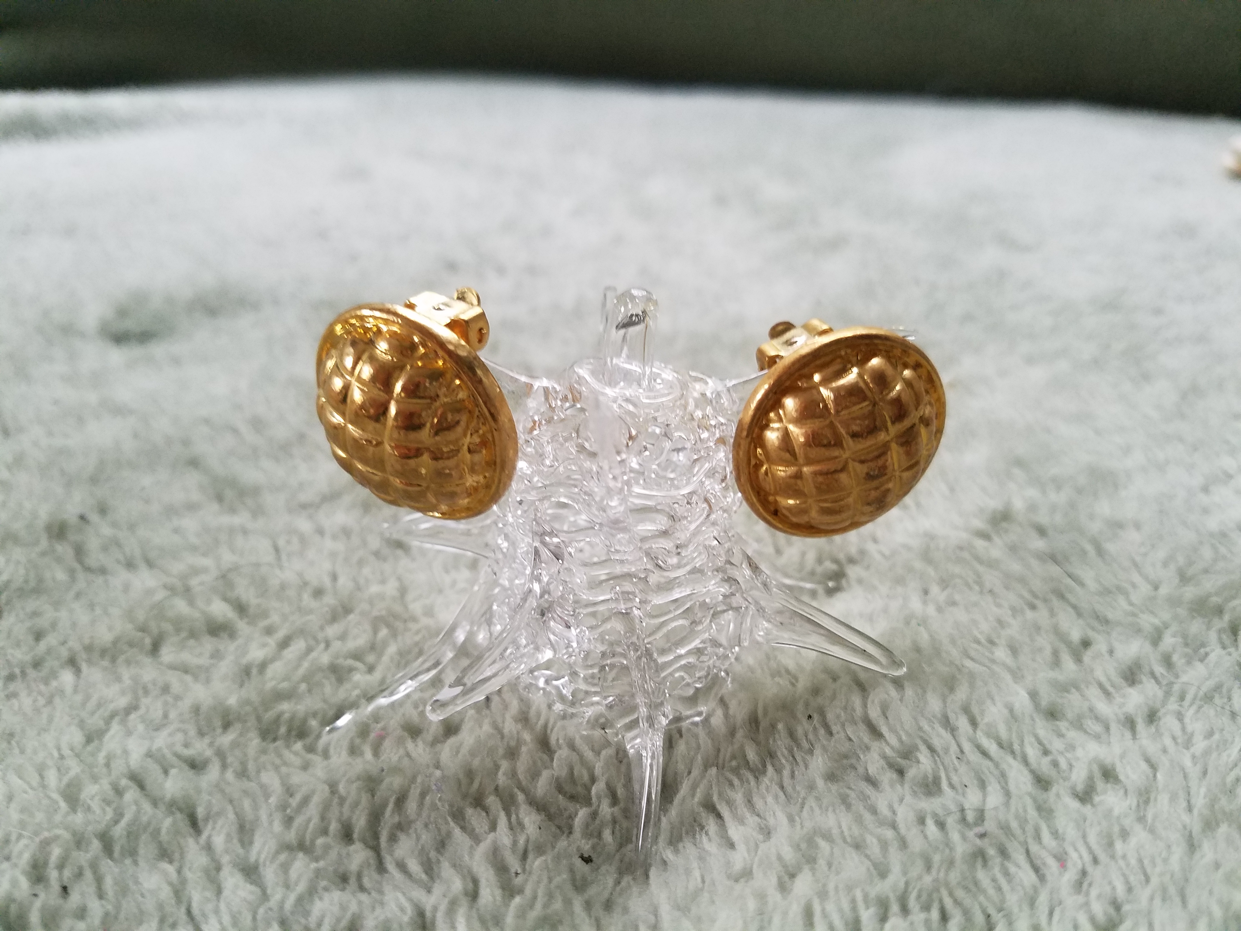 Gold Tone Button Clip On Earrings
