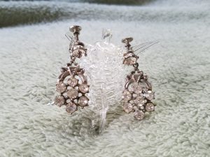 Flower Rhinestone Vintage Screw Back Dangle Earrings