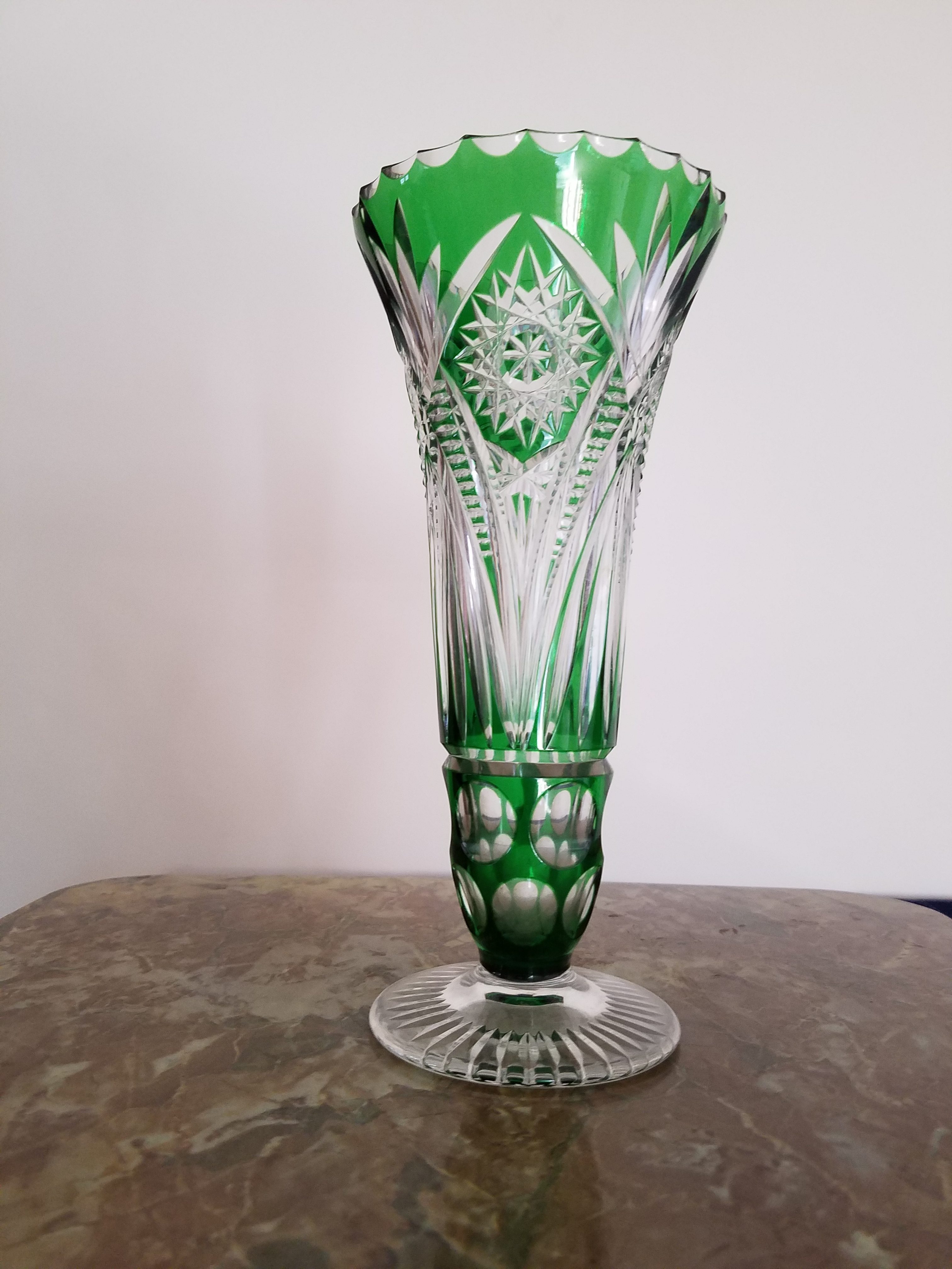Vintage Emerald Green Bohemian Czech Glass Vase Aunt Gladys Attic