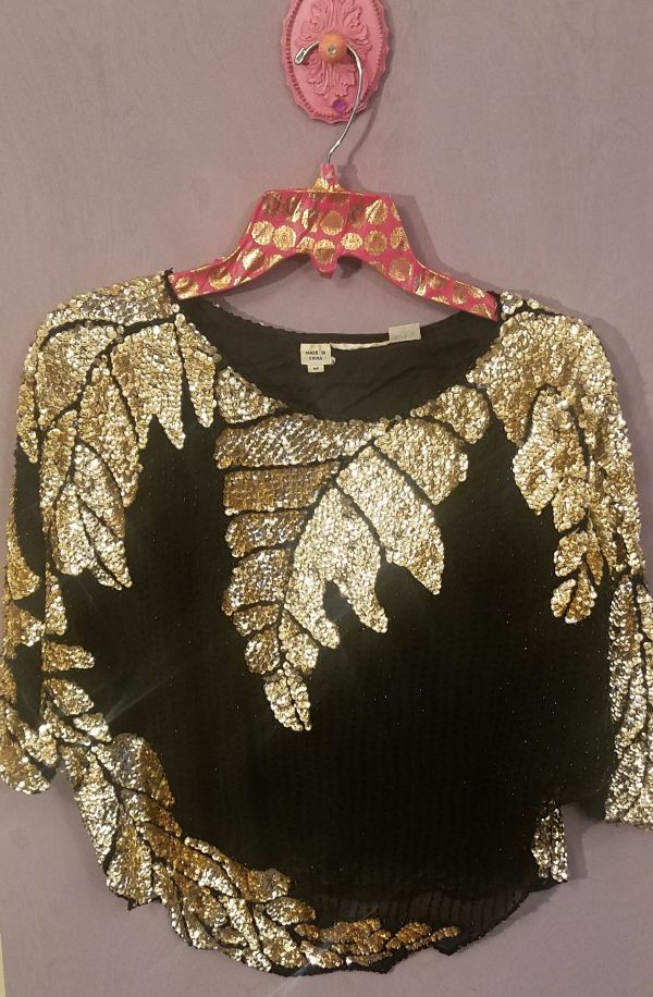 Vintage Sandi Black and Gold Sequin Top – Aunt Gladys' Attic