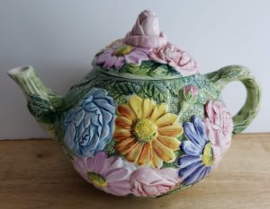 Hand Painted Floral Majolica Teapot