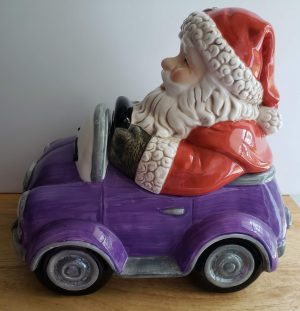 Santa Claus Purple Convertible Car Ceramic Cookie Jar