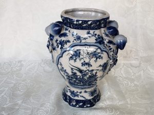 Blue Fruit Flower Vase Marked WL