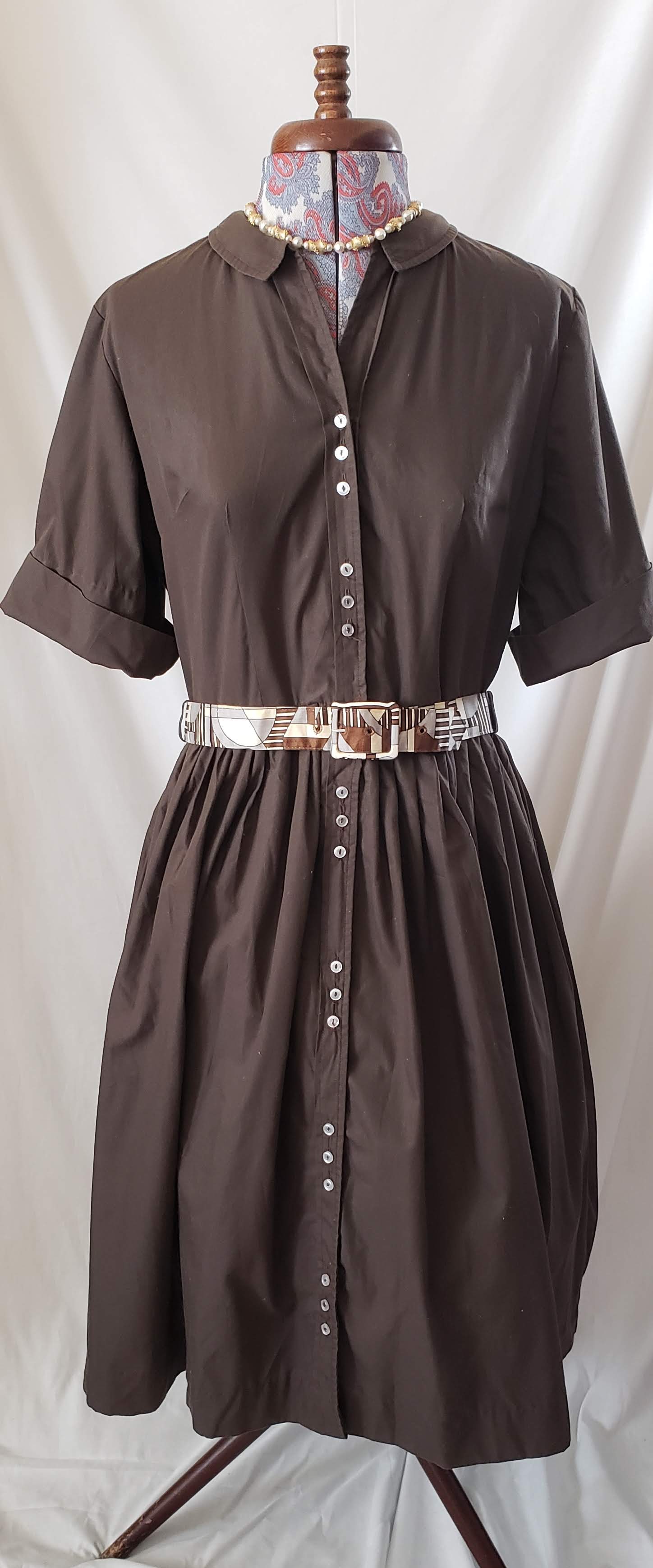Vintage Chocolate Brown Adele Fashions Full Button Dress