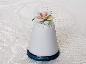 Rose Flower Topped Thimble, Rose, Rose Flower, flower, thimble, yellow, pink, ceramic, delicate
