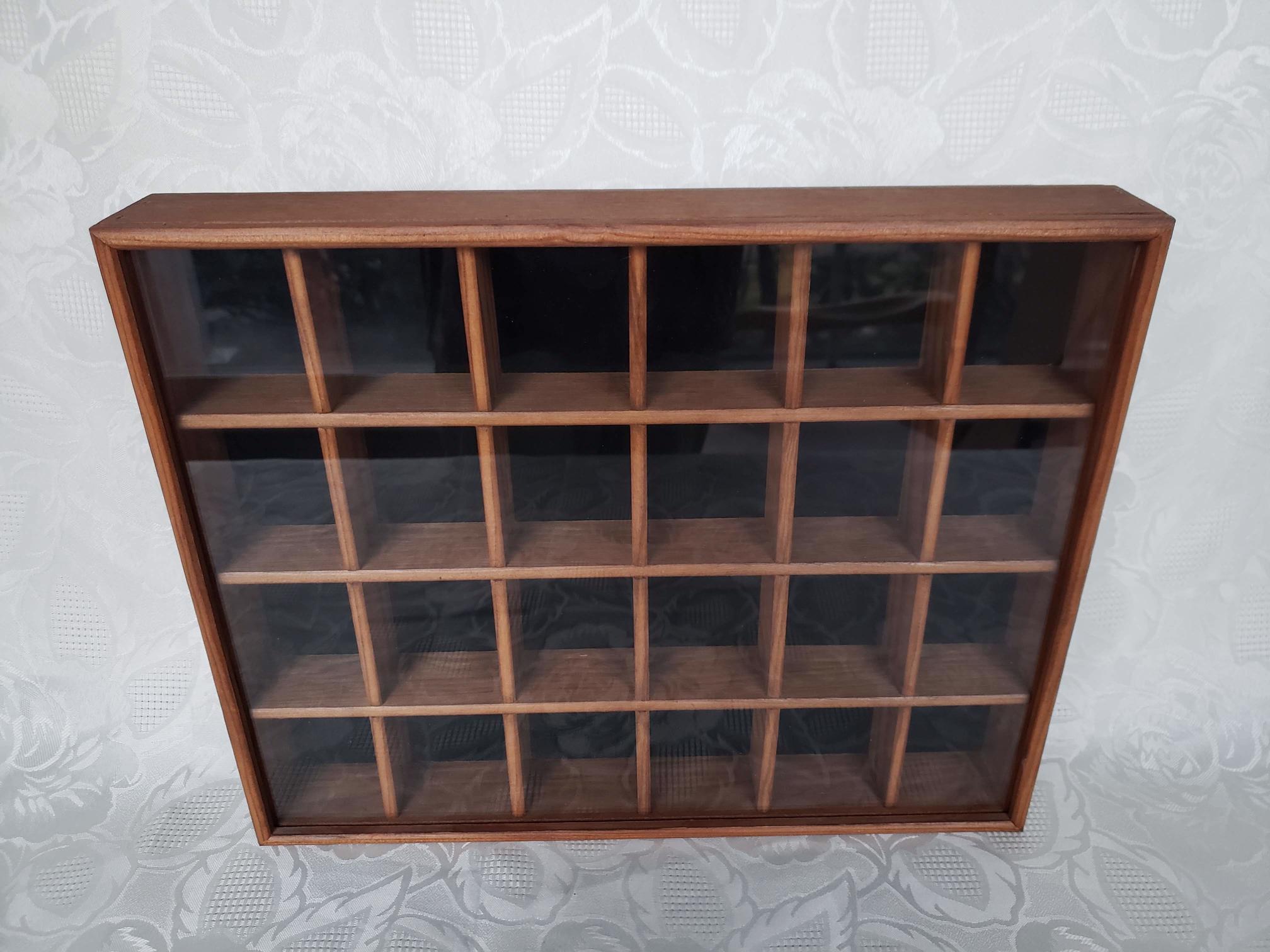 Thimble display case with 48 china thimbles solid case wooden