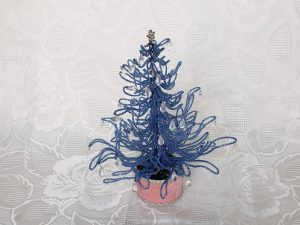 Vintage Hand Beaded Light Blue Seed Bead Christmas Tree