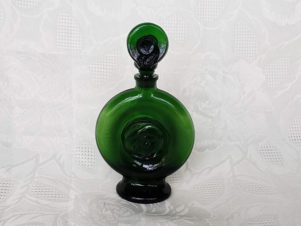 Vintage Green Glass Embossed Face Perfume Bottle Hat Stopper