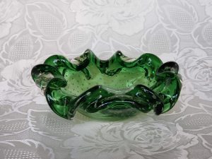 Controlled Bubble Ruffled Folded Green Glass