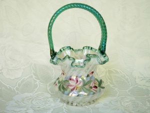 Vintage Fenton 90th Anniversary Hand Painted Glass Basket