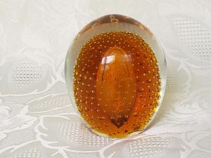 Cognac Color Controlled Bubble Art Glass Paperweight