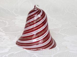 Murano Glass Candy Cane Striped Christmas Bell Ornament