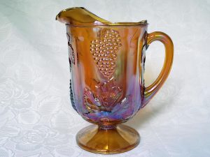 Vintage Amber Carnival Glass Harvest Grape Pitcher