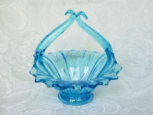 Vintage Blue Glass Split Handle Basket