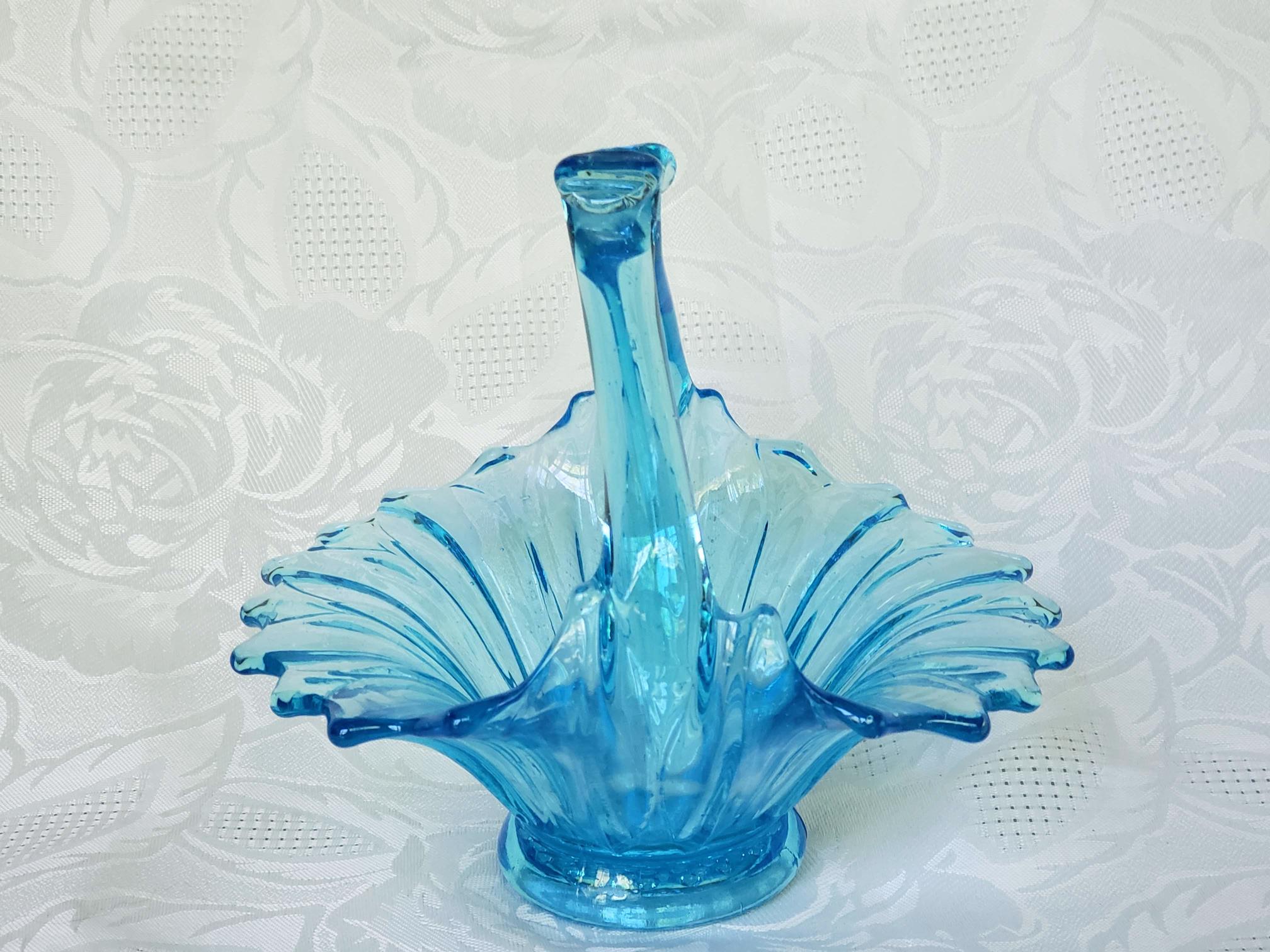 Vintage Blue Glass Split Handle Basket Aunt Gladys Attic