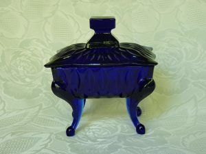 Vintage Cobalt Blue Glass Trinket Box