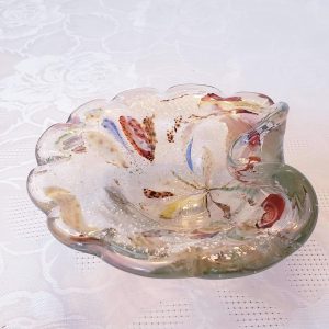 Art Glass Gold Silver Flakes Candy Dish