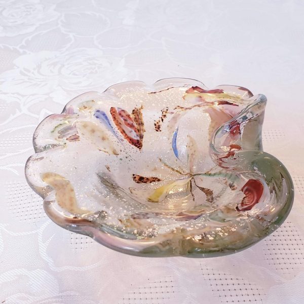 Art Glass Gold Silver Flakes Candy Dish