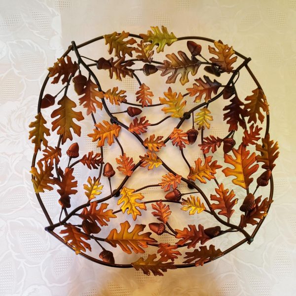 Autumn Metal Wire Acorns Leaves Bowl