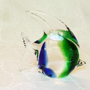 Blue Green Fish Glass Figurine Paperweight