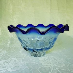 Fluted Pedestal Cobalt Blue and Clear Bowl