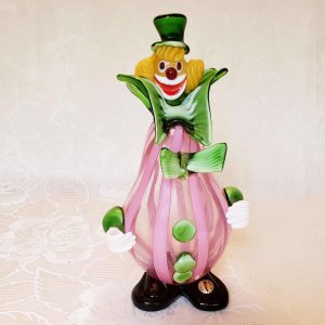 Murano Glass Circus Pink Stripe Clown Figurine