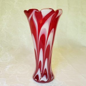 Swirl Red White Art Glass Vase