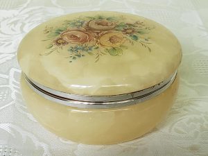 Vintage Italy Alabaster Powder Jar / Trinket Box