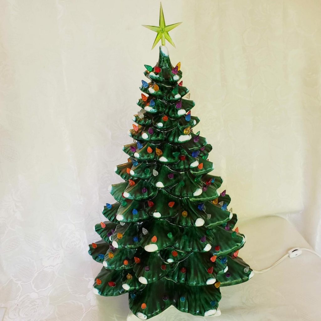 Vintage Large Ceramic Green Flocked Light-up Christmas Tree – Aunt ...