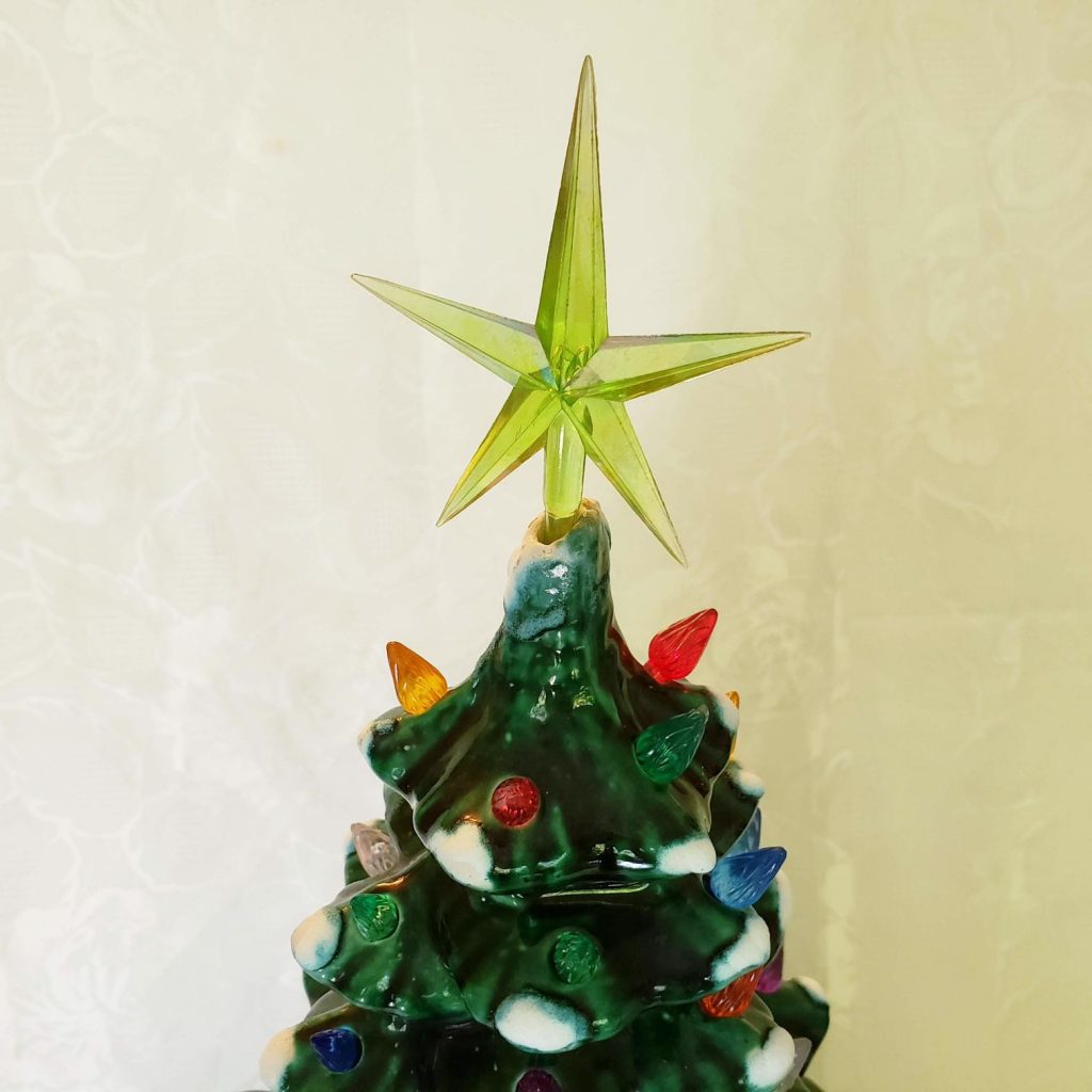 Vintage Large Ceramic Green Flocked Lightup Christmas Tree Aunt