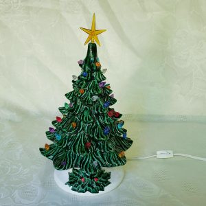 Vintage Ceramic Green Light-up Christmas Tree Holly Base