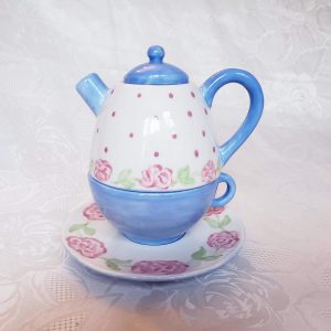 Blue with Pink Roses Tea for One Set