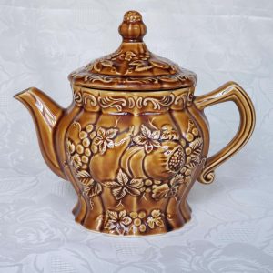 Brown Glazed Embossed Teapot