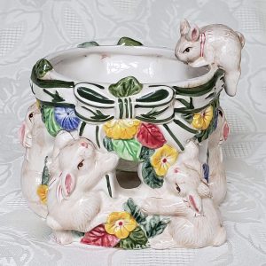 Fitz and Floyd Bunnies & Blooms Ceramic Simmering Oil Bowl