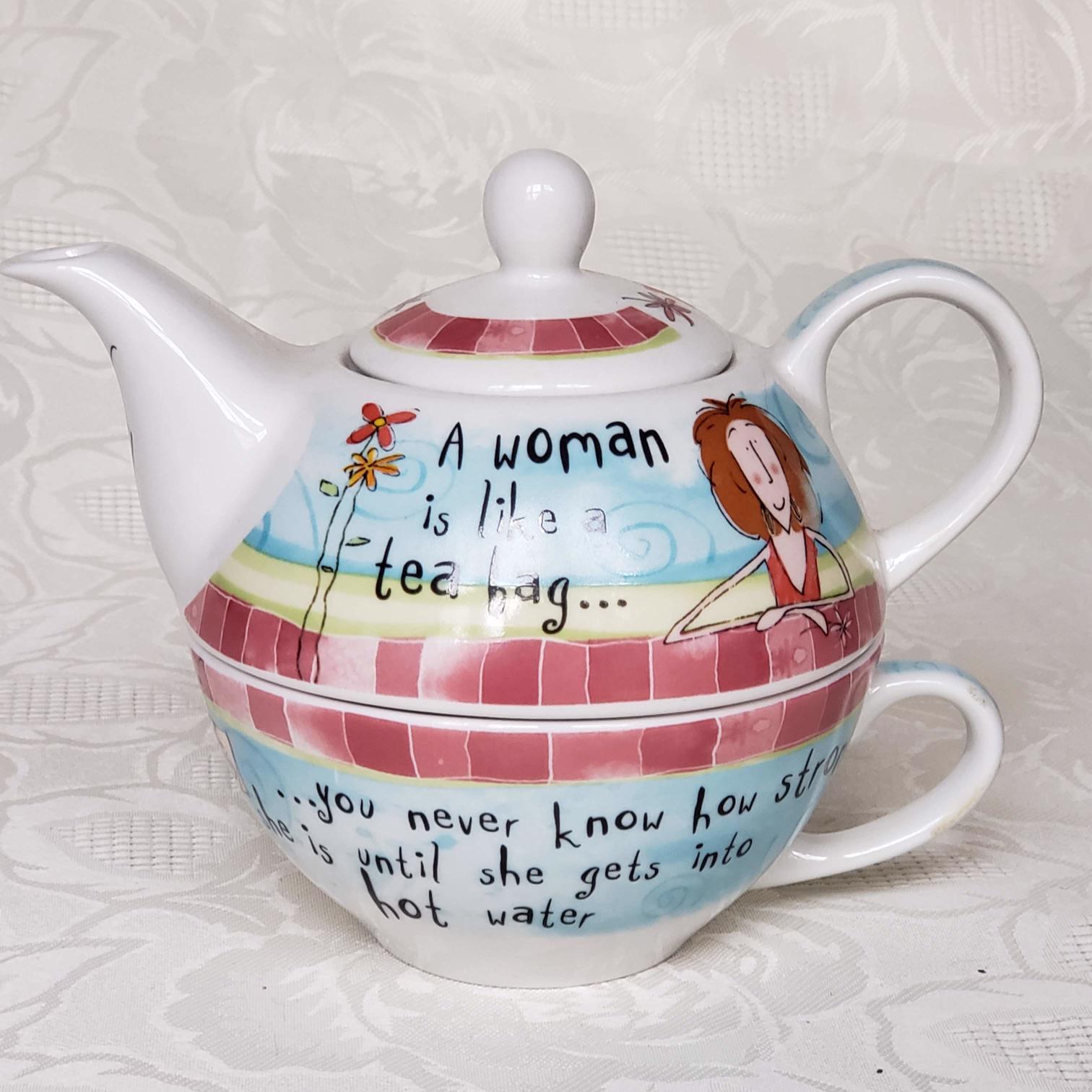 Creative Tops BORN TO SHOP TEA FOR ONE I'M MAKING DINNER AS FAST AS I CAN DIAL TEAPOT & MUG 