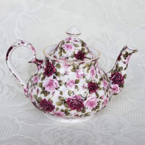 Heirloom English Bone China Rose Pattern 2 Cup Teapot