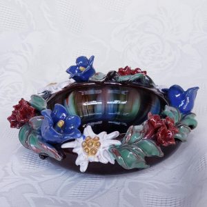 Vintage Liezen Austria Glazed TerraCotta Art Pottery Edelweiss Flower Bowl