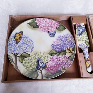 Savinio Hydrangea Butterfly Cake Plate and Server Set