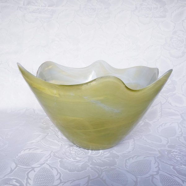 Spanish Yellow Art Glass Wavy Edged Bowl