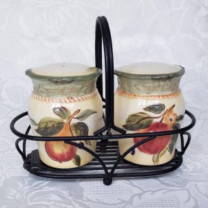 Fruit Motif Salt and Pepper Shakers with Carrier