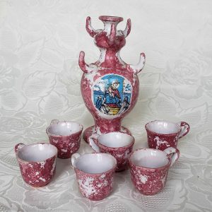 Vintage Ceramic Holder and Six Small Cups